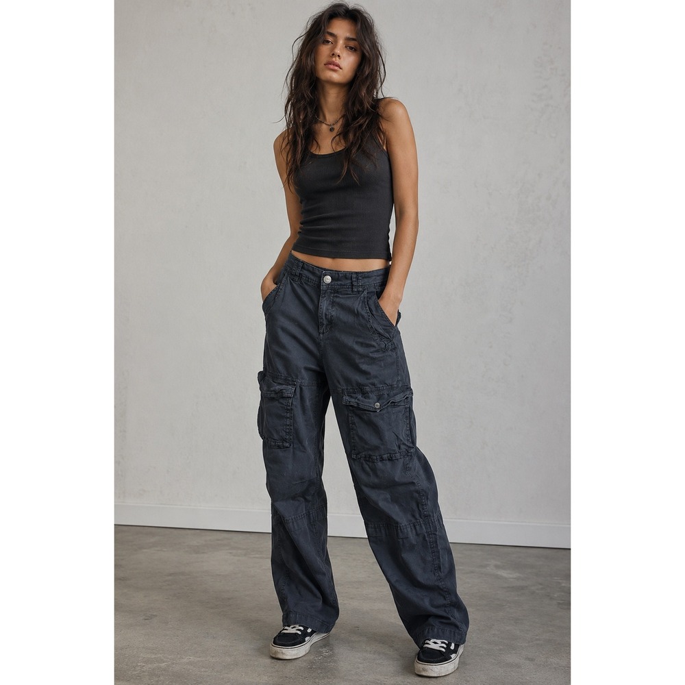 Garage Y2K Grunge Black Wide Leg Cargo Pants Alt Girl Size 3 Utility Baggy Skate